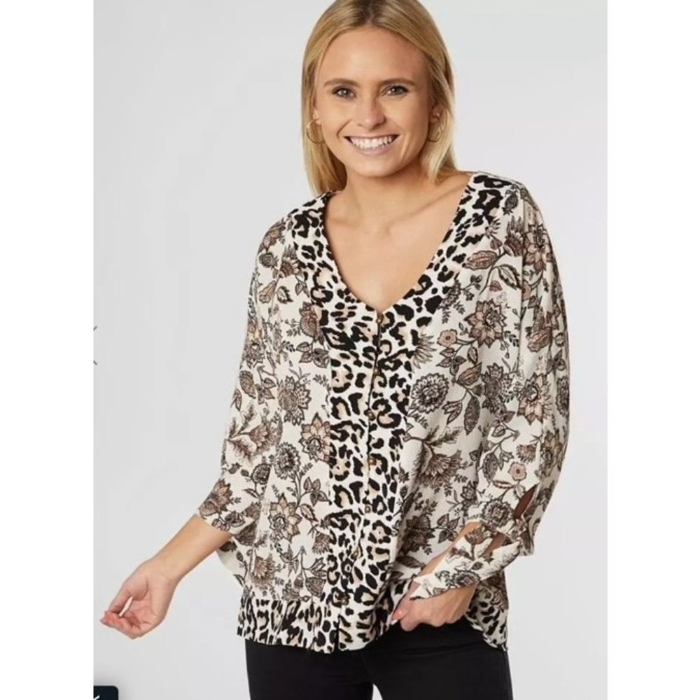 Buckle Daytrip Floral Leopard Gauze Top XS